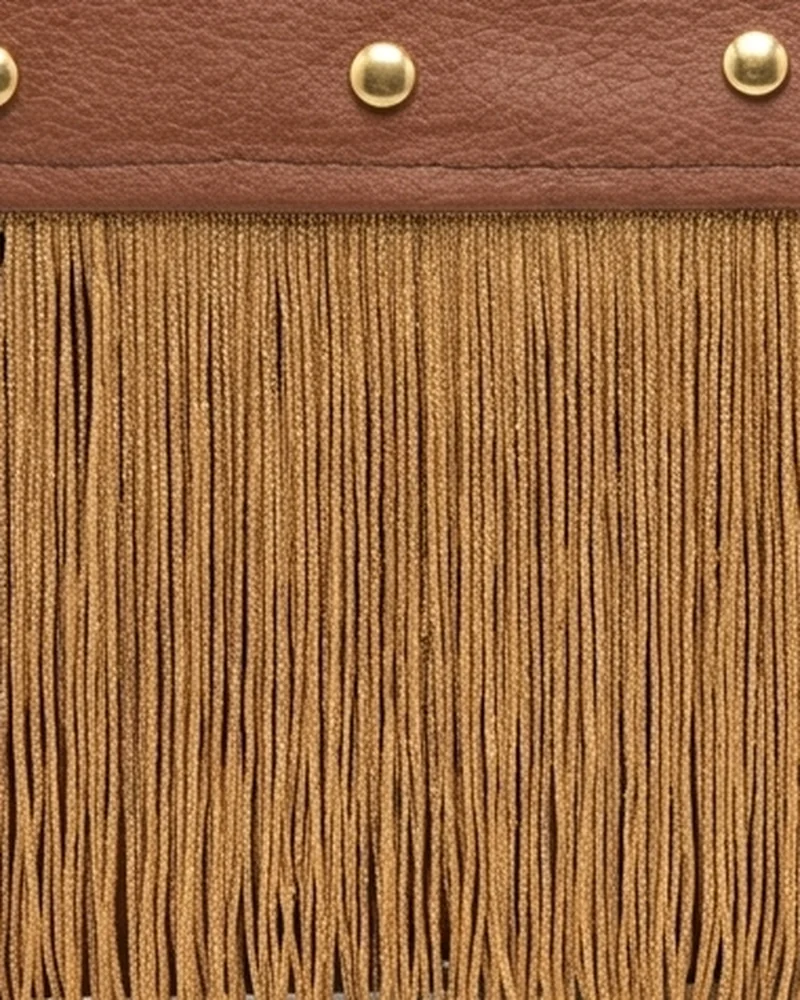 Detalle de los flecos camel de un bolso hecho a mano By Maam